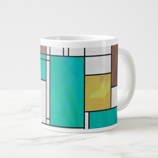 Mondrian Brown Yellow Aquamarin Print Jumbo-Tasse (Vorderseite Rechts)