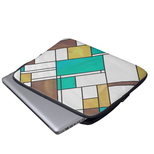 Mondrian Brown Yellow Aquamarin Print Laptopschutzhülle (Vorne Knopf)