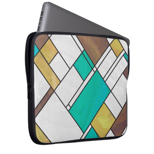 Mondrian Brown Yellow Aquamarin Print Laptopschutzhülle (Vorne Rechts)