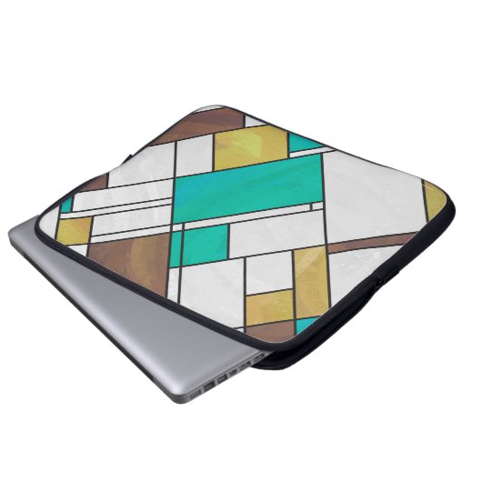 Mondrian Brown Yellow Aquamarin Print Laptopschutzhülle (Vorne Knopf)