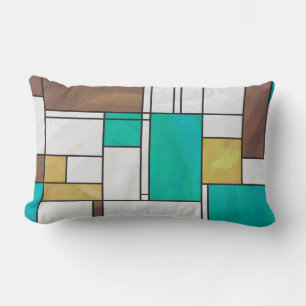 Mondrian Brown Yellow Aquamarin Print Lendenkissen