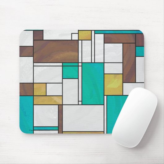 Mondrian Brown Yellow Aquamarin Print Mousepad (Mit Mouse)
