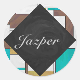 Mondrian Brown Yellow Aquamarin Print Runder Aufkleber