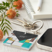Mondrian Brown Yellow Aquamarin Print Schlüsselanhänger (Vorderseite rechts)