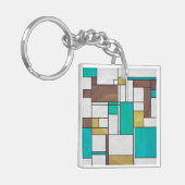 Mondrian Brown Yellow Aquamarin Print Schlüsselanhänger (Vorderseite links)
