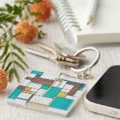 Mondrian Brown Yellow Aquamarin Print Schlüsselanhänger (Vorderseite rechts)