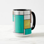 Mondrian Brown Yellow Aquamarin Print Tasse (VorderseiteRechts)