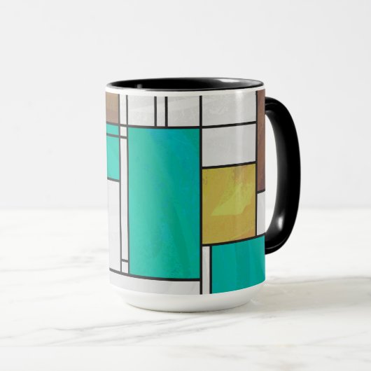 Mondrian Brown Yellow Aquamarin Print Tasse (VorderseiteRechts)