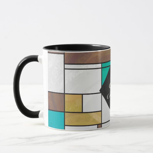 Mondrian Brown Yellow Aquamarin Print Tasse (Links)