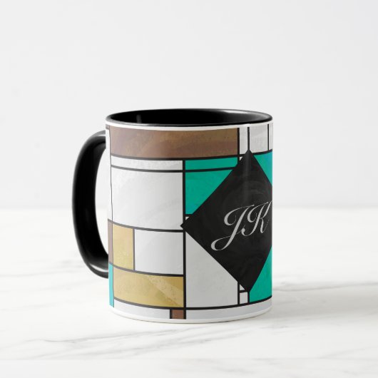 Mondrian Brown Yellow Aquamarin Print Tasse (Vorderseite Links)