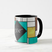 Mondrian Brown Yellow Aquamarin Print Tasse (VorderseiteRechts)