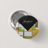 Mondrian Brown Yellow Green Print Button (Vorne & Hinten)