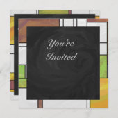 Mondrian Brown Yellow Green Print Einladung (Vorne/Hinten)