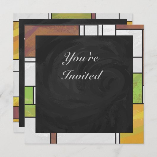 Mondrian Brown Yellow Green Print Einladung (Vorne/Hinten)