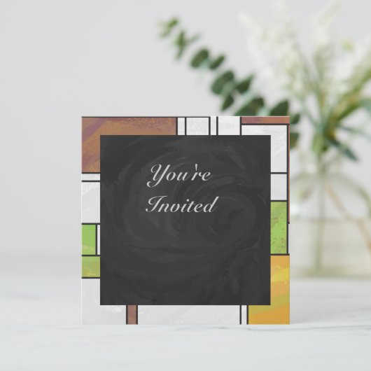 Mondrian Brown Yellow Green Print Einladung (Stehend Vorderseite)