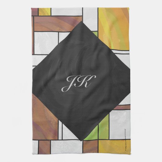 Mondrian Brown Yellow Green Print Geschirrtuch (Vertikal)