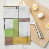 Mondrian Brown Yellow Green Print Geschirrtuch (Viertel Falte)