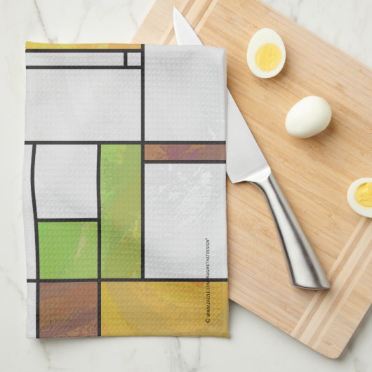Mondrian Brown Yellow Green Print Geschirrtuch (Viertel Falte)