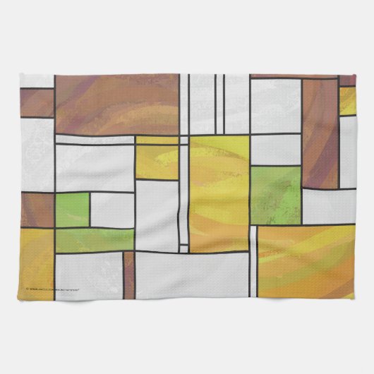 Mondrian Brown Yellow Green Print Geschirrtuch (Horizontal)