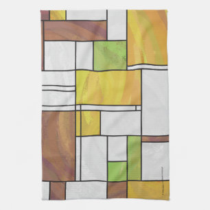 Mondrian Brown Yellow Green Print Geschirrtuch