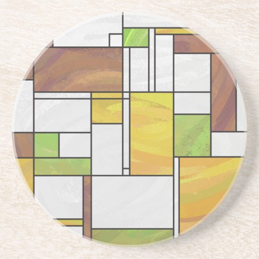 Mondrian Brown Yellow Green Print Getränkeuntersetzer (Vorne)