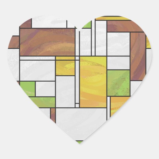 Mondrian Brown Yellow Green Print Herz-Aufkleber (Vorderseite)