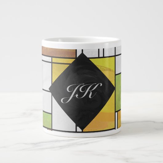 Mondrian Brown Yellow Green Print Jumbo-Tasse (Vorderseite)