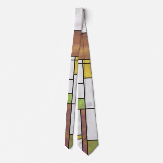 Mondrian Brown Yellow Green Print Krawatte (Rückseite)