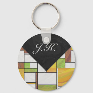 Mondrian Brown Yellow Green Print Schlüsselanhänger