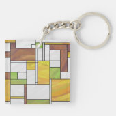 Mondrian Brown Yellow Green Print Schlüsselanhänger (Rückseite)