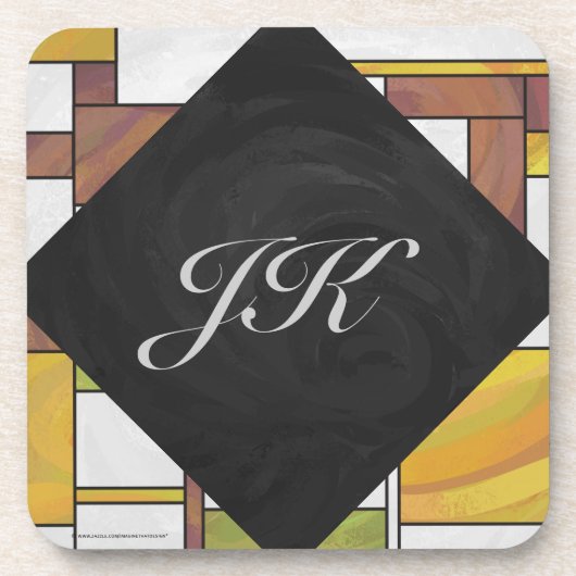 Mondrian Brown Yellow Green Print Untersetzer (Vorderseite)