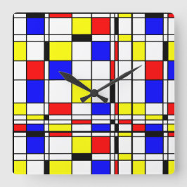 Mondrian bunt Minimalistisch De Stijl Moderne Kuns Quadratische Wanduhr