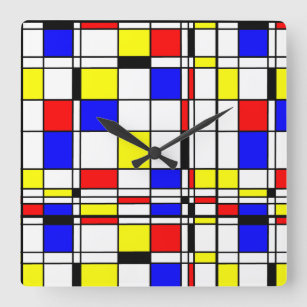 Mondrian bunt Minimalistisch De Stijl Moderne Kuns Quadratische Wanduhr