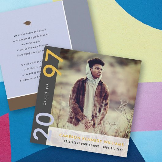 Mondrian Color Blocks Grad Moderner Foto Abschluss Ankündigung