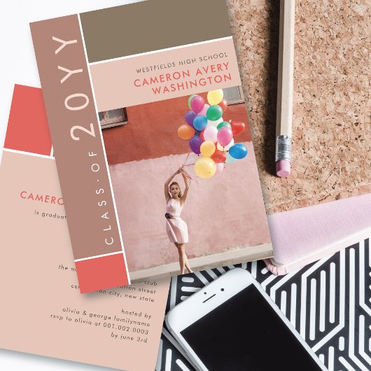 Mondrian Color Blocks Mod Foto Graduation Party Einladung