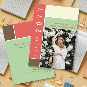 Mondrian-Farbenblöcke Mod Foto-Abschlussfeier Einladung