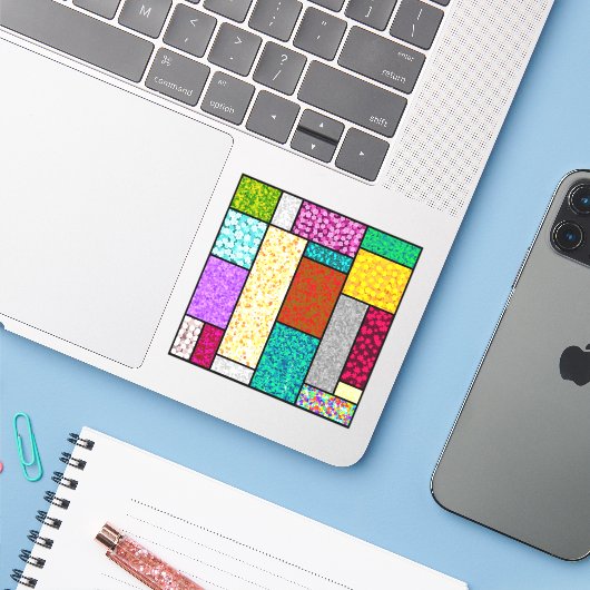 Mondrian Floral Graphic Design Abstraction Aufkleber (Laptop mit iPhone)