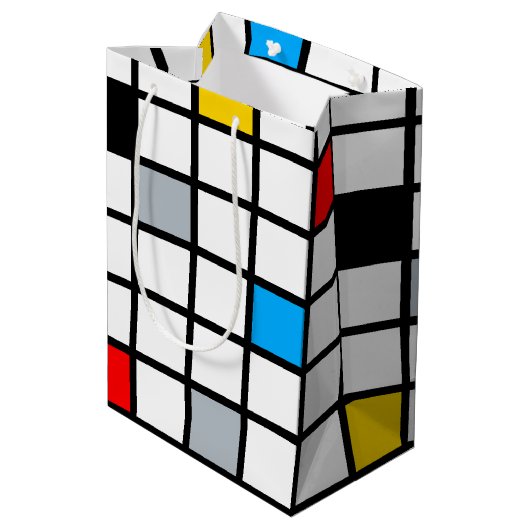 Mondrian Geometric Minimalistisch Comopsition Mode Mittlere Geschenktüte (Rückseite Schrägansicht)