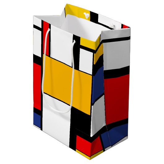 Mondrian Geometric Minimalistisch Comopsition Mode Mittlere Geschenktüte (Vorderseite Schrägansicht)