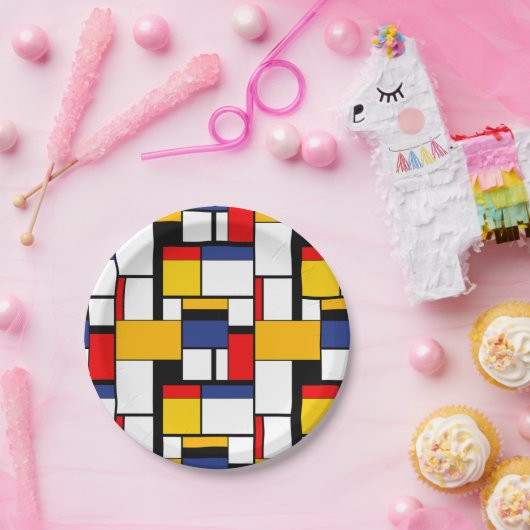 Mondrian Geometric Minimalistisch Comopsition Mode Pappteller (Party)