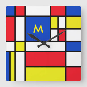 Mondrian  Geometrie Abstrakte Kunst Quadratische Wanduhr