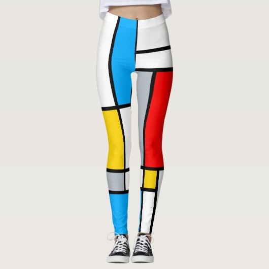 Mondrian geometrische Primärfarben, gerade Linien Leggings (Vorderseite)