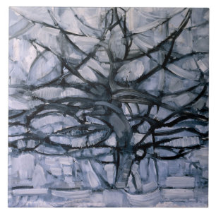 Mondrian - Grauer Baum, berühmtes Gemälde, Fliese