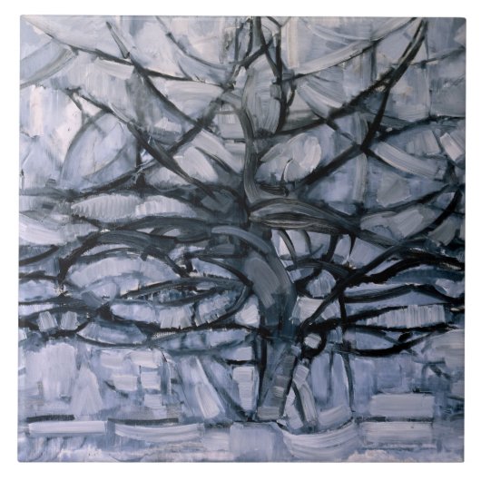 Mondrian - Gray Tree, berühmtes Gemälde, Fliese (Vorderseite)