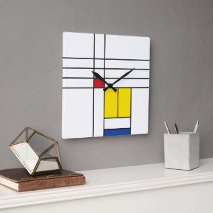 Mondrian II Minimalistisch De Stijl Modern Art Des Quadratische Wanduhr