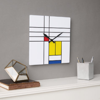 Mondrian II Minimalistisch De Stijl Modernes Art D Quadratische Wanduhr