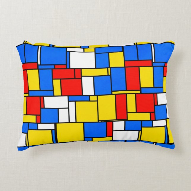 Mondrian Inspiriert Style Red Blue Yellow Pattern Dekokissen (Vorderseite)