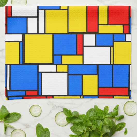 Mondrian Inspiriert Style Red Blue Yellow Pattern Handtuch (Gefaltet)