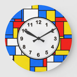 Mondrian inspirierter Stil Rot Blau Gelb Muster Große Wanduhr