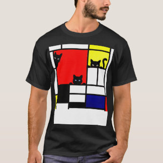 Mondrian Katzen Komposition mit Rot Gelb Blau und T-Shirt
